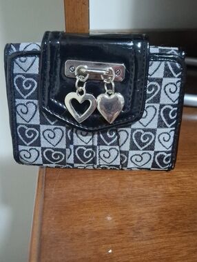 Black & Grey Heart Pattern Mini Wallet with Silver Heart Charms